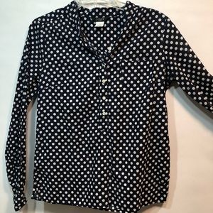 J. Crew Polka Dot Long Sleeve Navy White Blouse